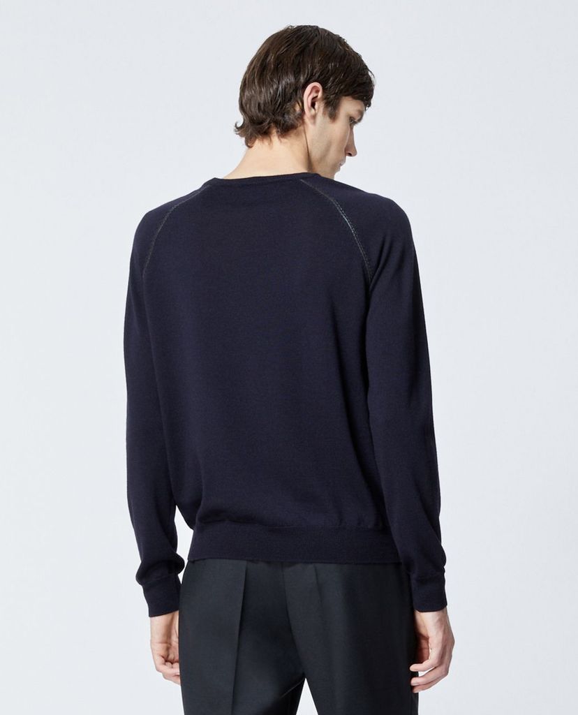THE KOOPLES - Áo sweater nam tay dài cổ tròn Navy Blue Wool