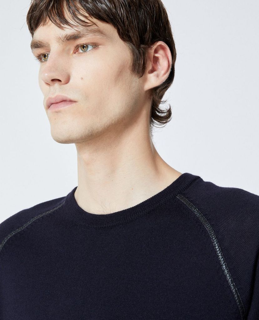 THE KOOPLES - Áo sweater nam tay dài cổ tròn Navy Blue Wool