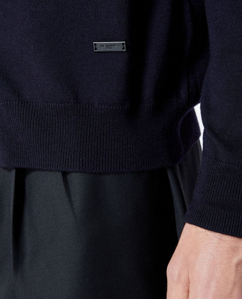 THE KOOPLES - Áo sweater nam tay dài cổ tròn Navy Blue Wool