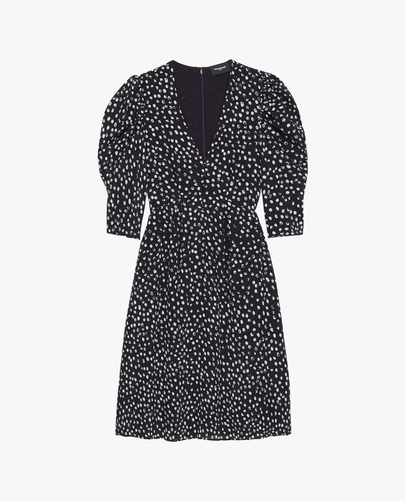 THE KOOPLES - Đầm mini cổ V tay ngắn chấm bi thời trang