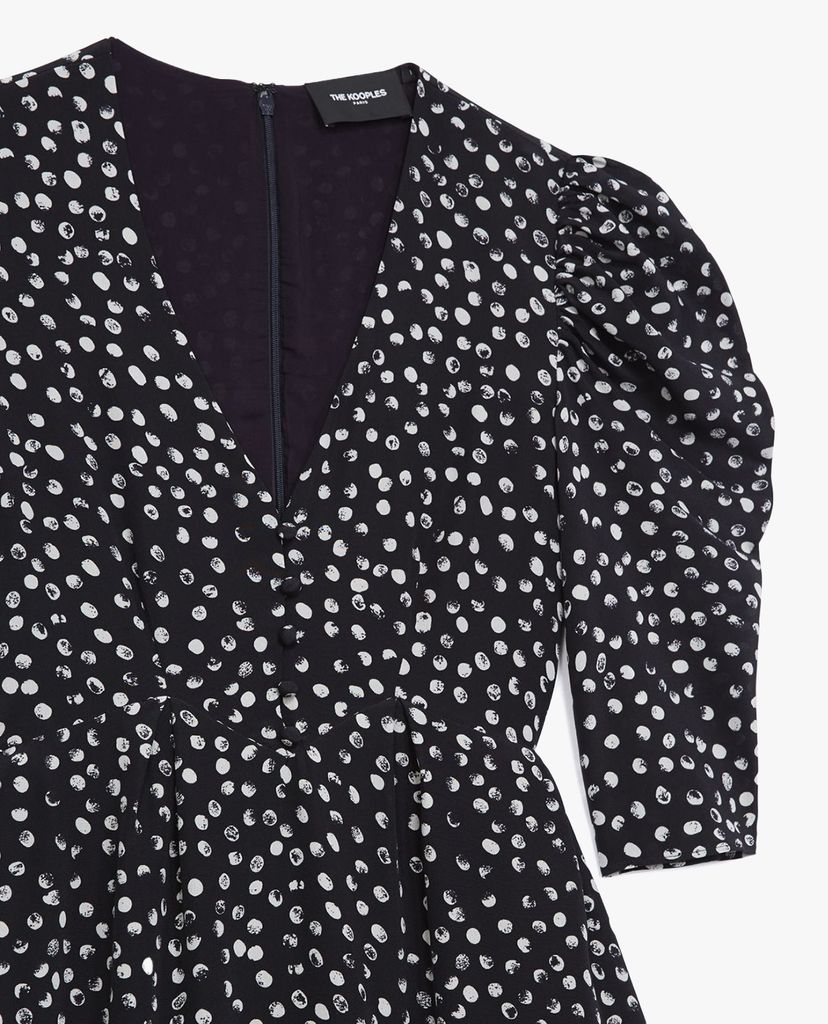 THE KOOPLES - Đầm mini cổ V tay ngắn chấm bi thời trang