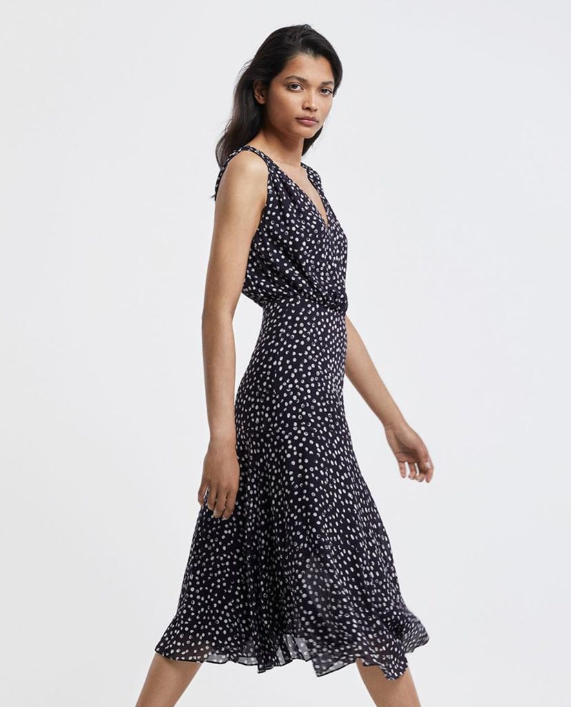 THE KOOPLES - Đầm midi sát nách cổ V Polka Dots