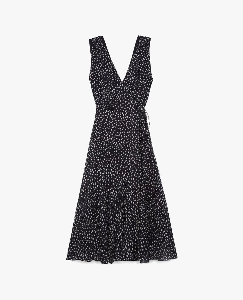 THE KOOPLES - Đầm midi sát nách cổ V Polka Dots