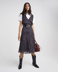THE KOOPLES - Đầm midi sát nách cổ V Polka Dots