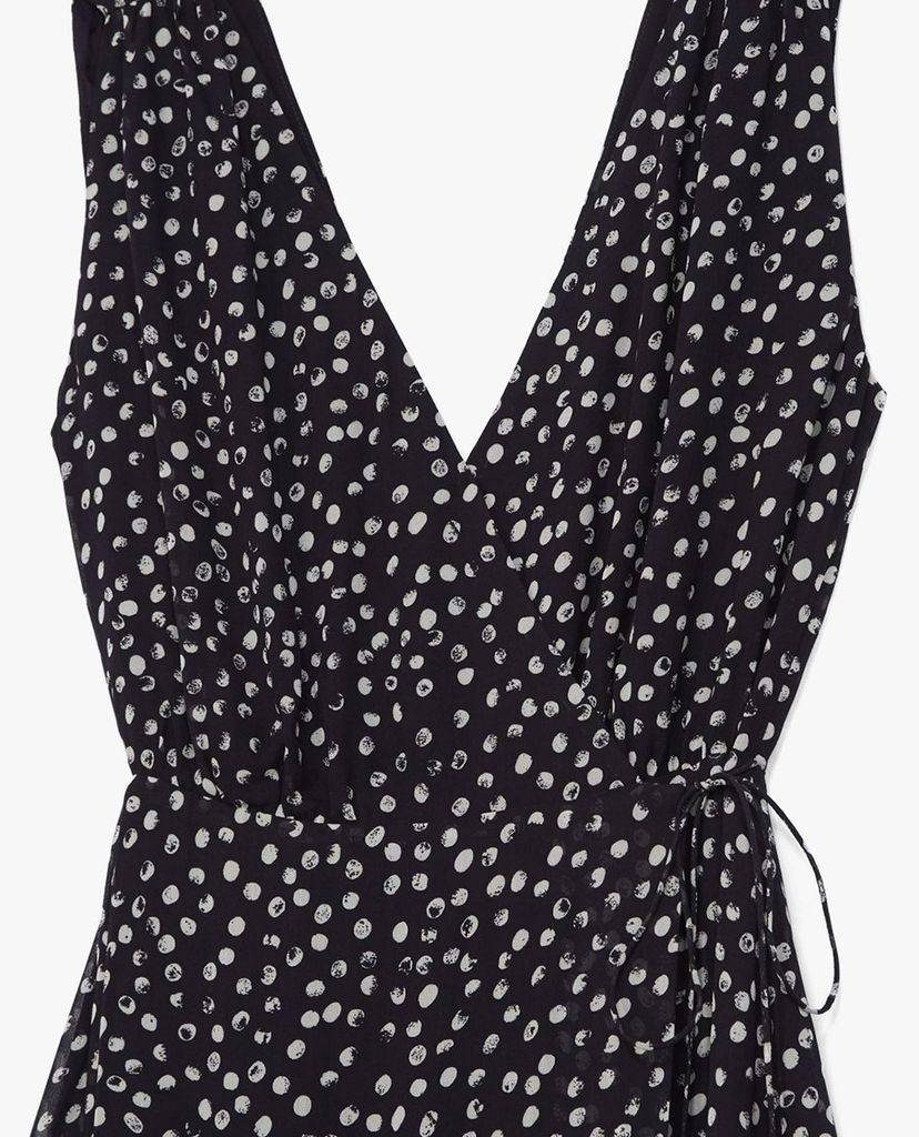 THE KOOPLES - Đầm midi sát nách cổ V Polka Dots