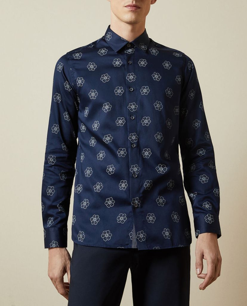 TED BAKER - Áo sơ mi nam tay dài Navy Floral Print