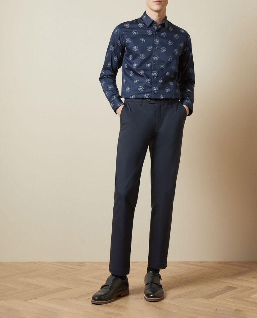 TED BAKER - Áo sơ mi nam tay dài Navy Floral Print