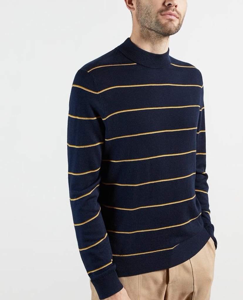 TED BAKER - Áo len nam tay dài cổ tròn Stripe Mock Neck