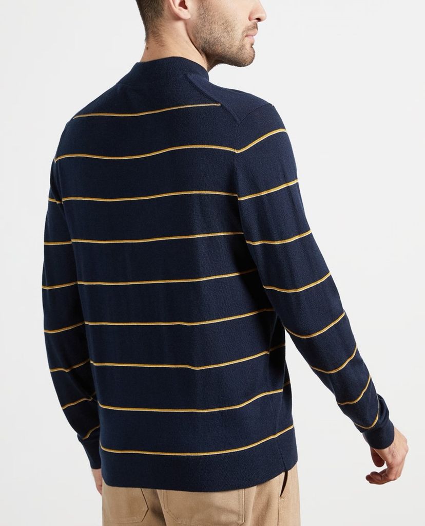 TED BAKER - Áo len nam tay dài cổ tròn Stripe Mock Neck