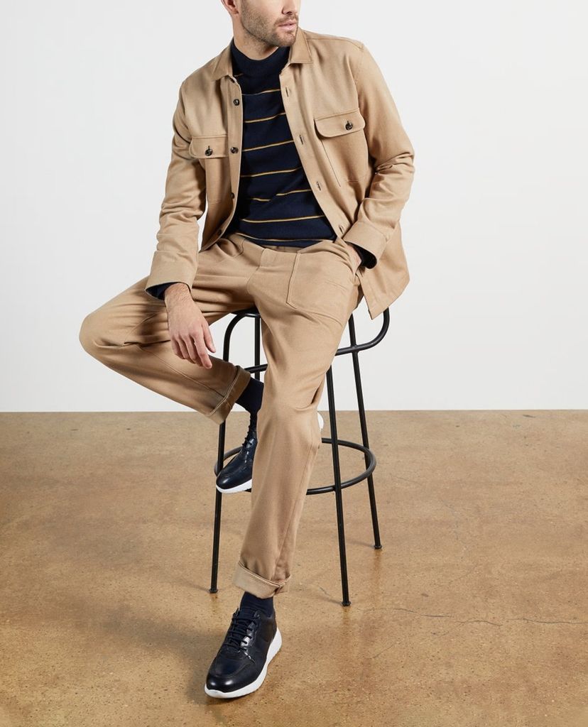 TED BAKER - Áo len nam tay dài cổ tròn Stripe Mock Neck