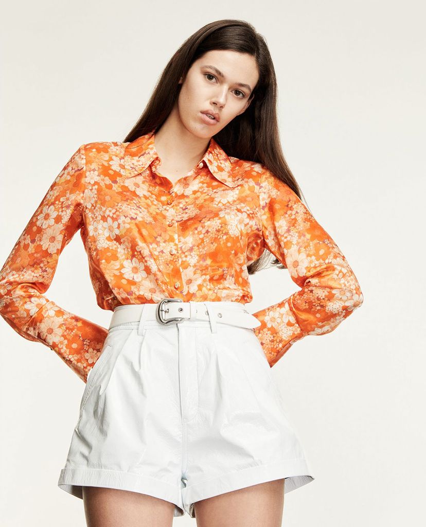 THE KOOPLES - Áo sơ mi nữ tay dài Satin Effect Flowers