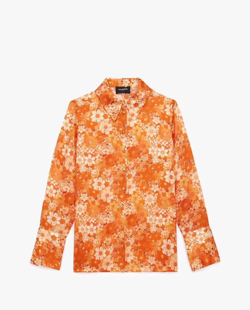 THE KOOPLES - Áo sơ mi nữ tay dài Satin Effect Flowers