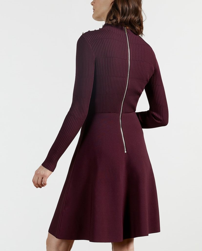 TED BAKER - Đầm midi tay dài cổ trụ Button Detail Skater