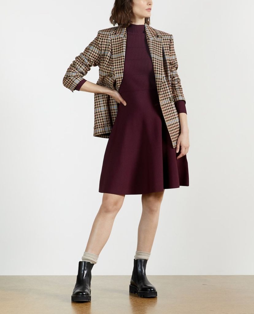 TED BAKER - Đầm midi tay dài cổ trụ Button Detail Skater