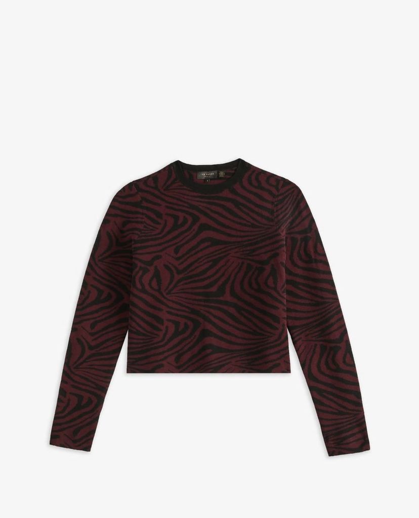 TED BAKER - Áo sweater nữ tay dài cổ tròn Zebra Jacquard