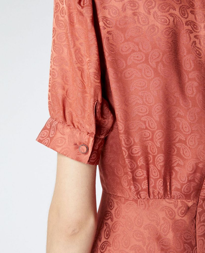 THE KOOPLES - Đầm midi cổ V tay ngắn phối nút bọc thời trang