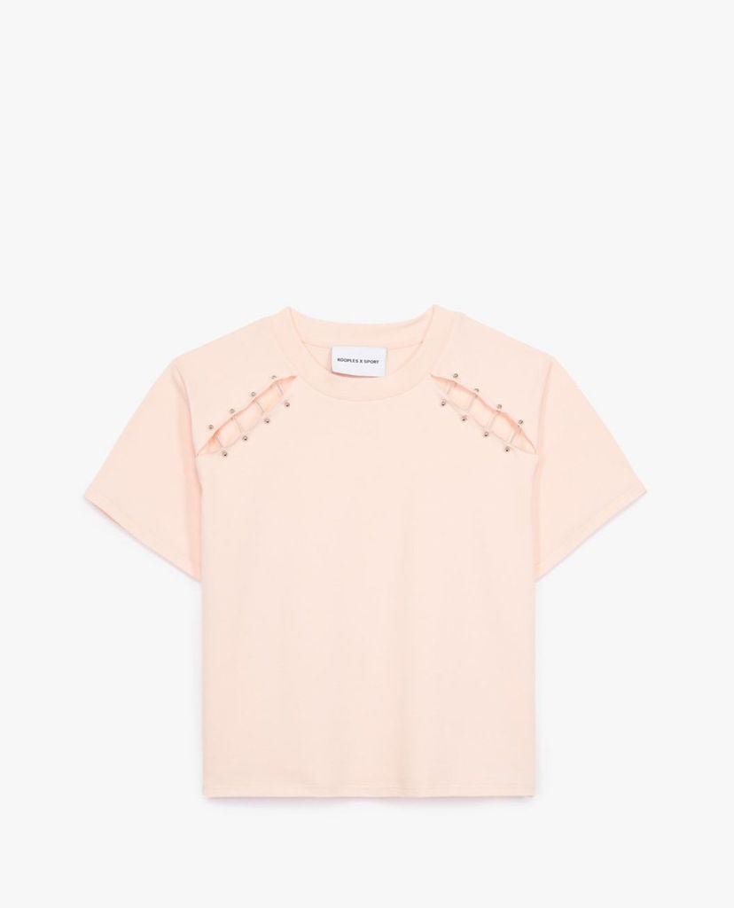 THE KOOPLES - Áo thun nữ cổ tròn ngắn tay Pink Cotton