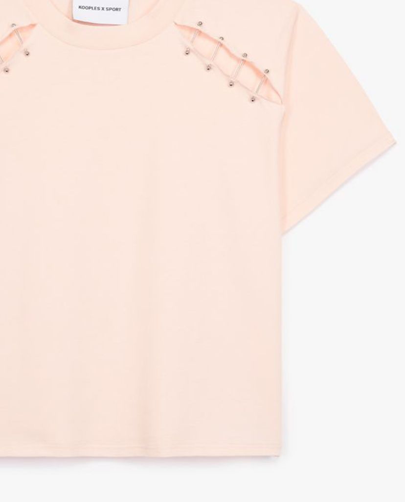THE KOOPLES - Áo thun nữ cổ tròn ngắn tay Pink Cotton