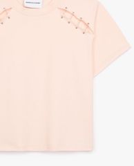 THE KOOPLES - Áo thun nữ cổ tròn ngắn tay Pink Cotton