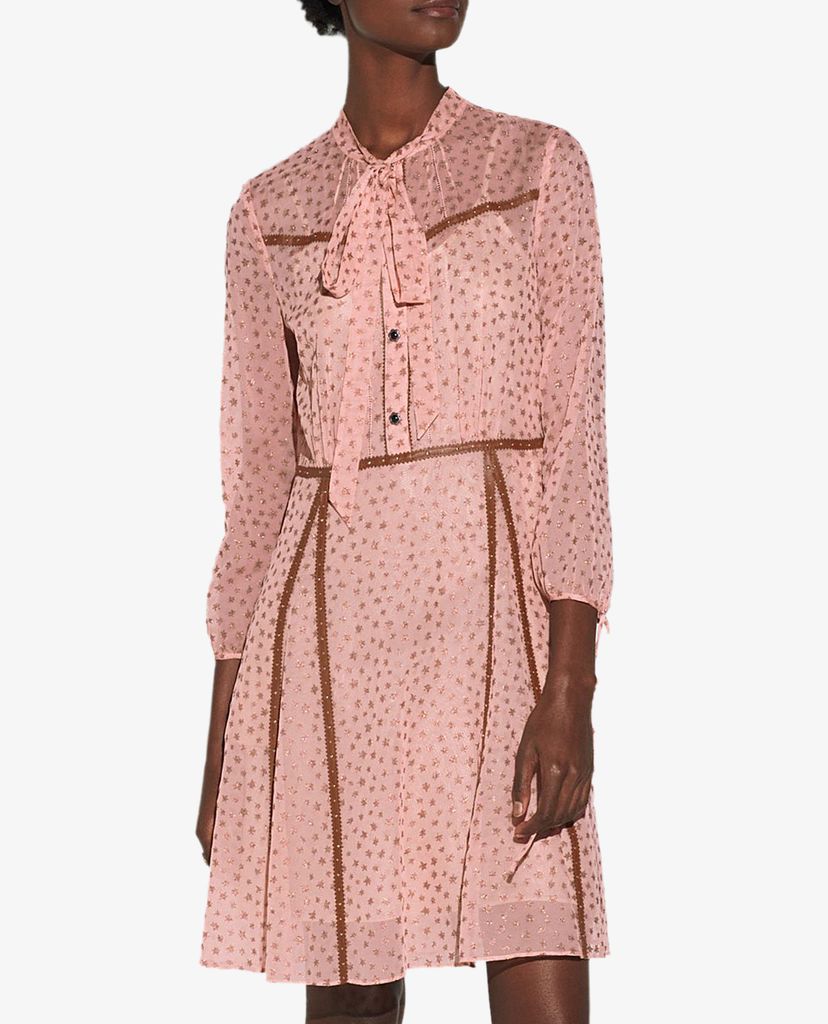 COACH - Đầm mini tay lở phối nơ cổ Star Print Georgette