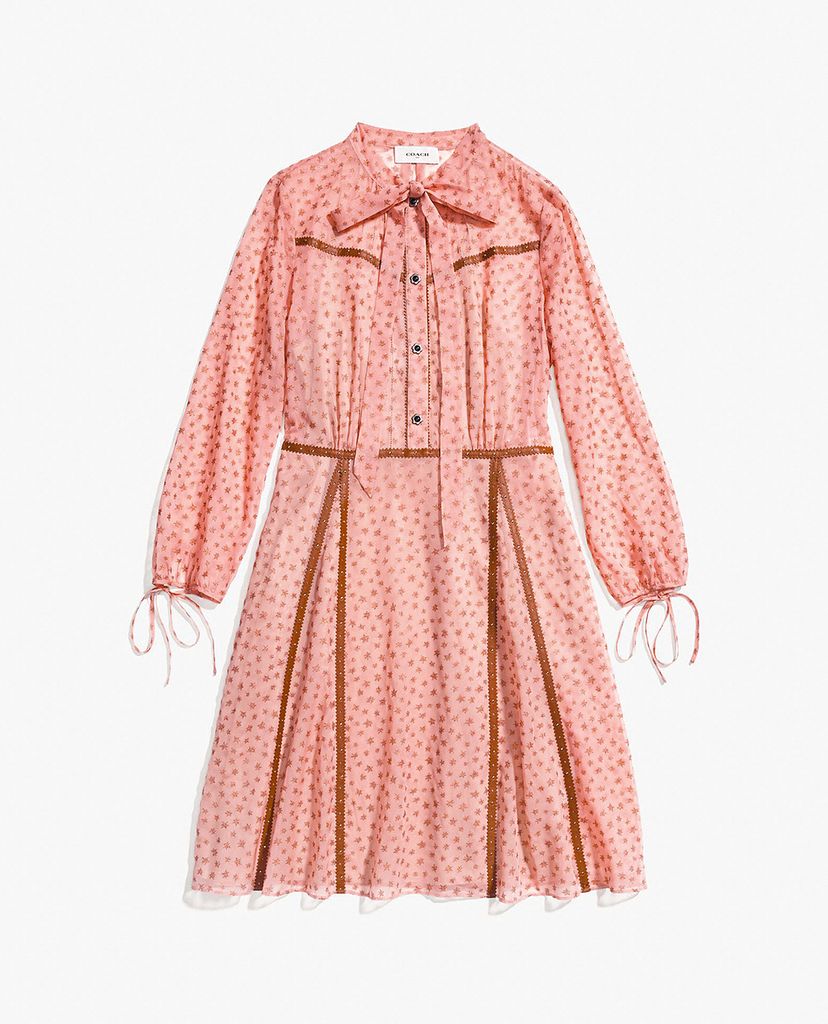 COACH - Đầm mini tay lở phối nơ cổ Star Print Georgette