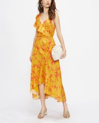 TED BAKER - Đầm midi cổ V phối viền bèo Saraaa