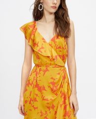 TED BAKER - Đầm midi cổ V phối viền bèo Saraaa