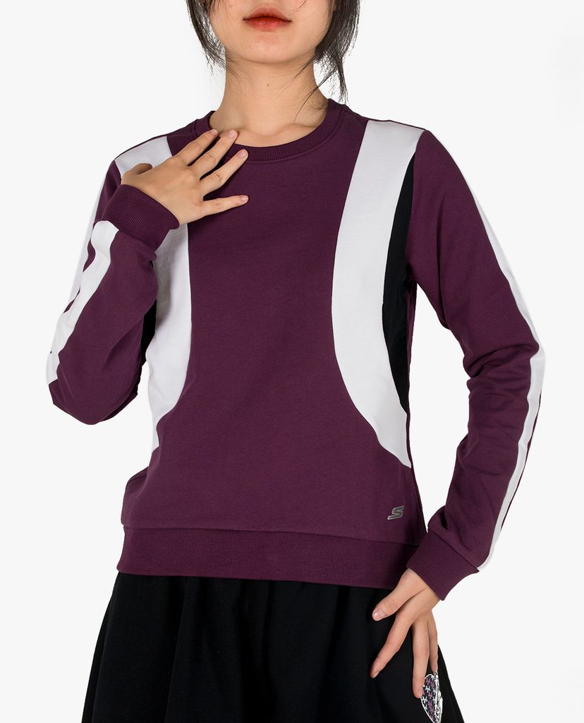 SKECHERS - Áo hoodie nữ cổ tròn tay dài phối viền thời trang
