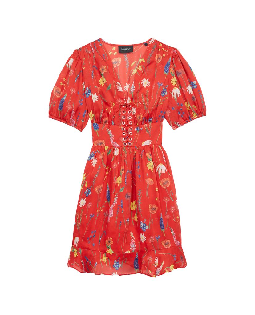 THE KOOPLES - Đầm mini tay ngắn cổ V Floral Print