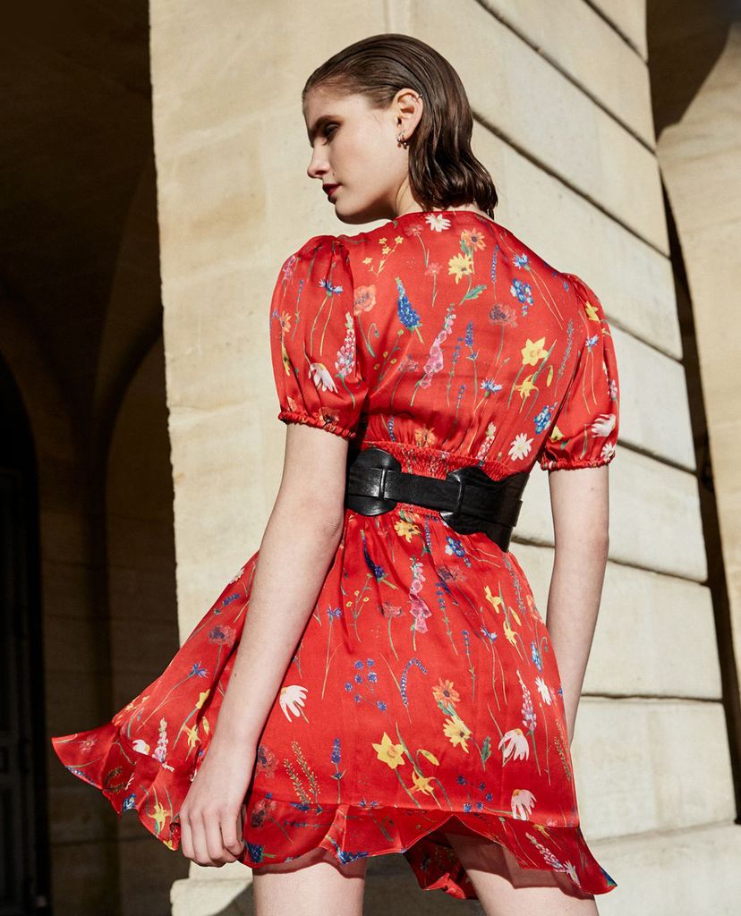 THE KOOPLES - Đầm mini tay ngắn cổ V Floral Print