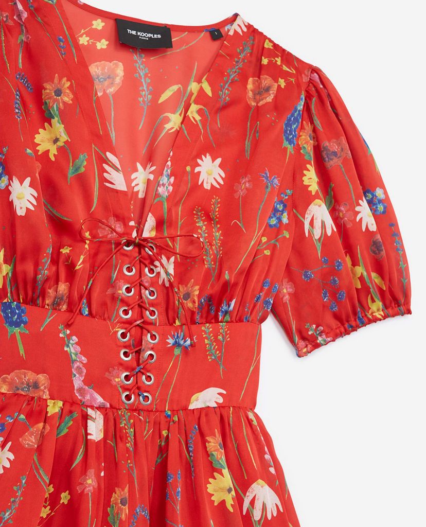 THE KOOPLES - Đầm mini tay ngắn cổ V Floral Print