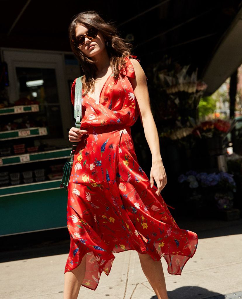 THE KOOPLES - Đầm midi cổ V sát nách Red Floral