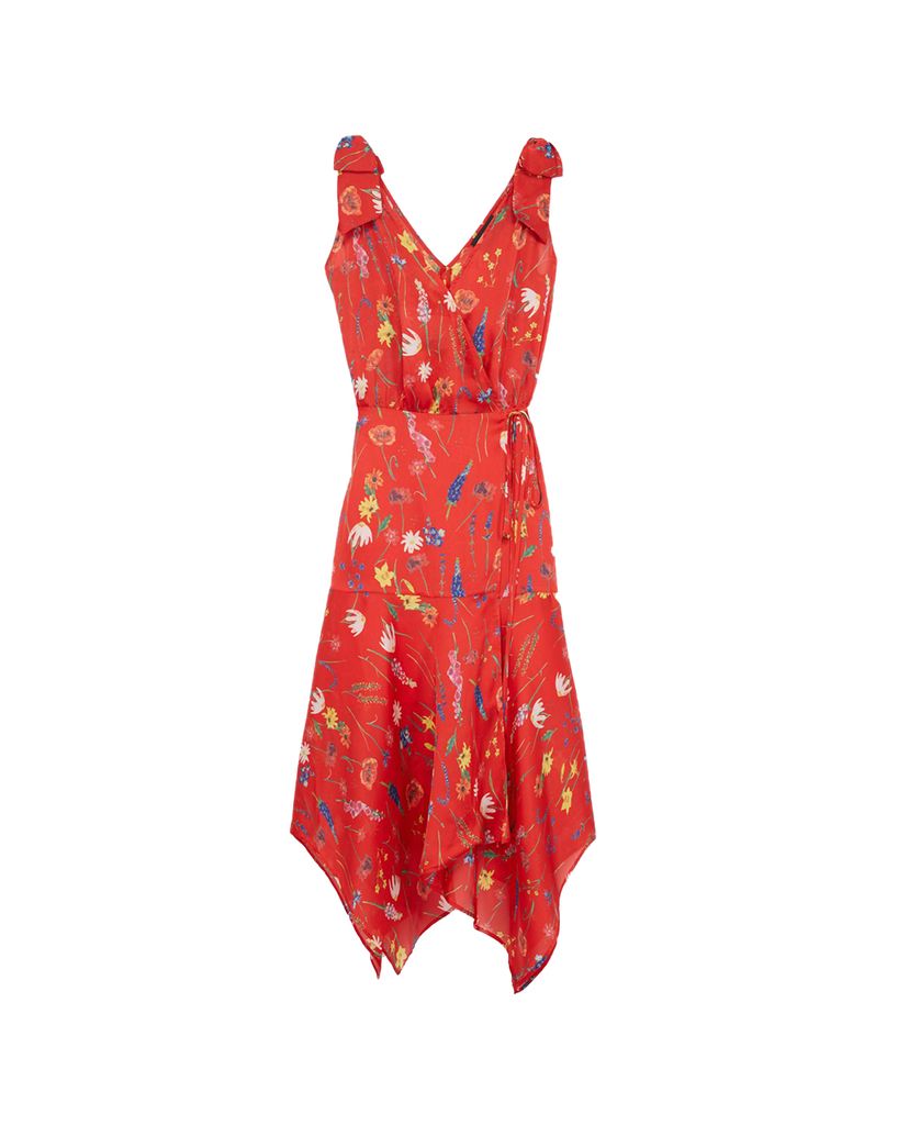 THE KOOPLES - Đầm midi cổ V sát nách Red Floral