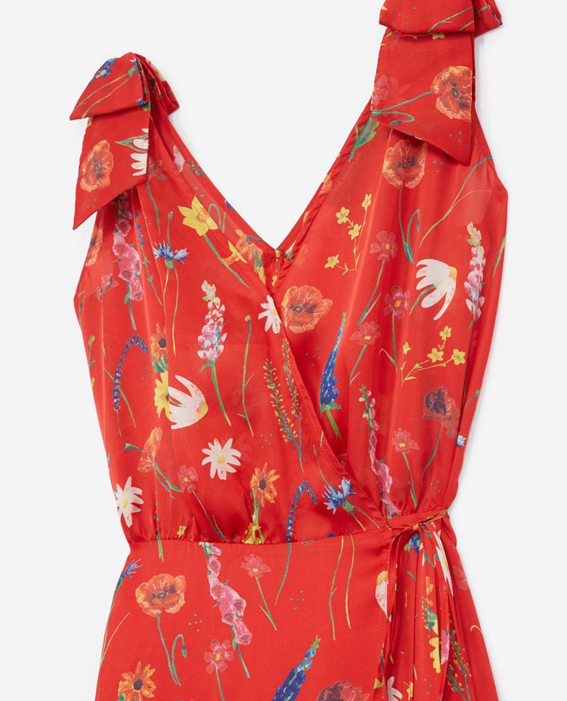 THE KOOPLES - Đầm midi cổ V sát nách Red Floral
