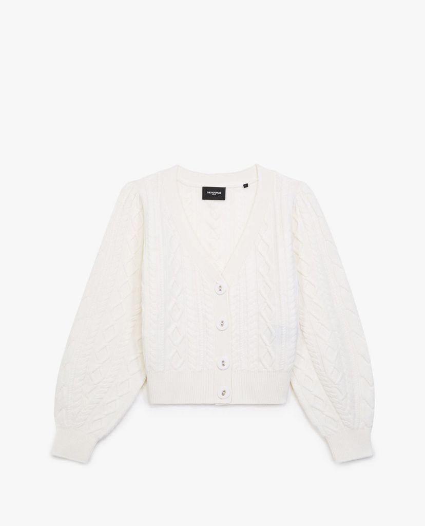 THE KOOPLES - Áo cardigan nữ tay phồng Cashmere&Wool Ecru