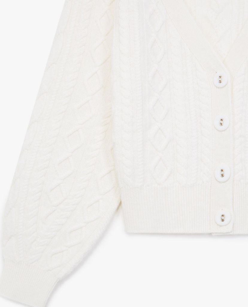 THE KOOPLES - Áo cardigan nữ tay phồng Cashmere&Wool Ecru