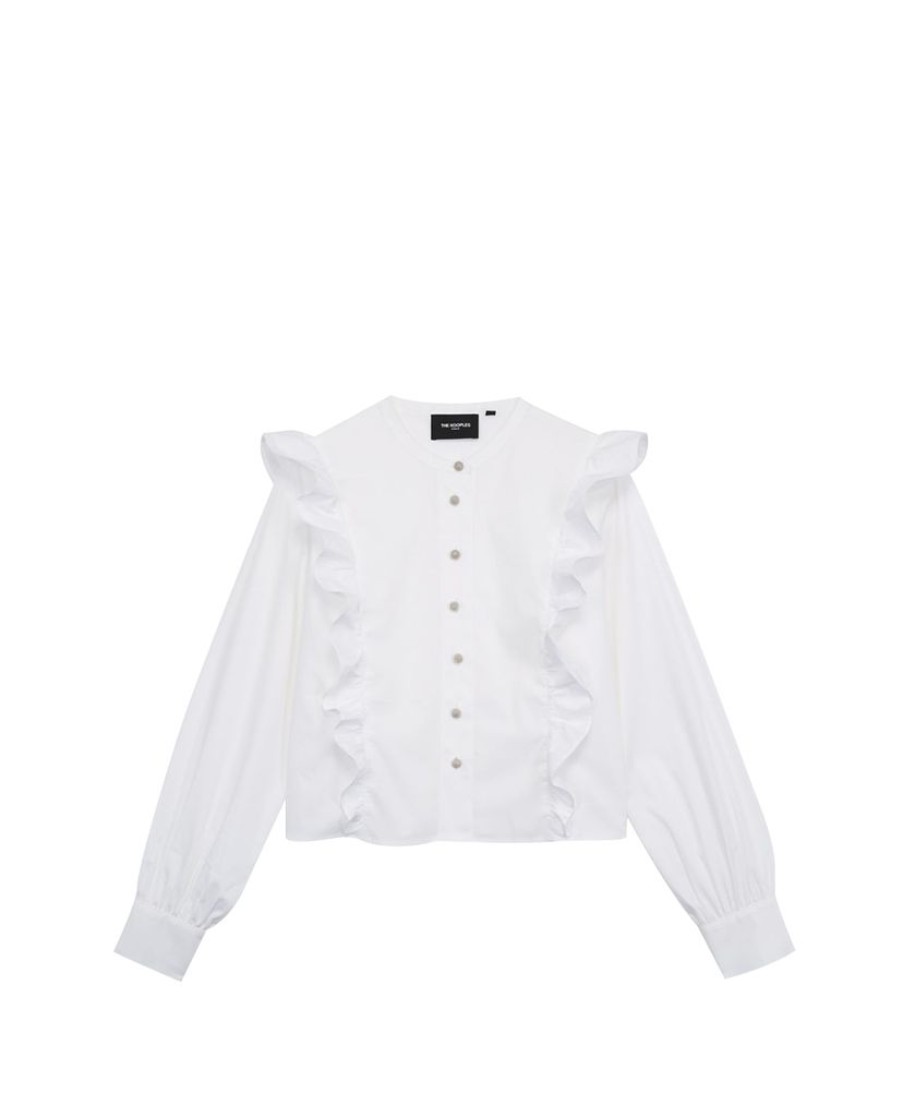 THE KOOPLES - Áo sơ mi nữ tay dài phối bèo White Cotton