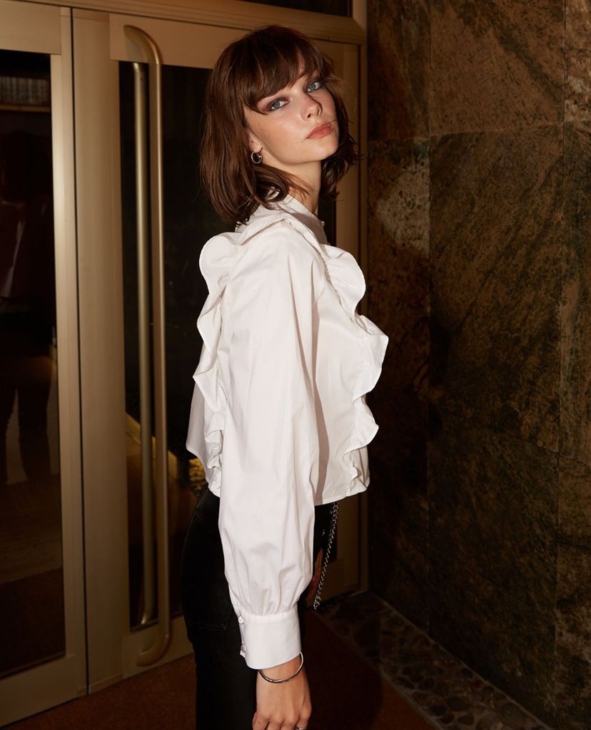 THE KOOPLES - Áo sơ mi nữ tay dài phối bèo White Cotton