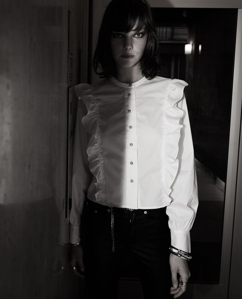 THE KOOPLES - Áo sơ mi nữ tay dài phối bèo White Cotton