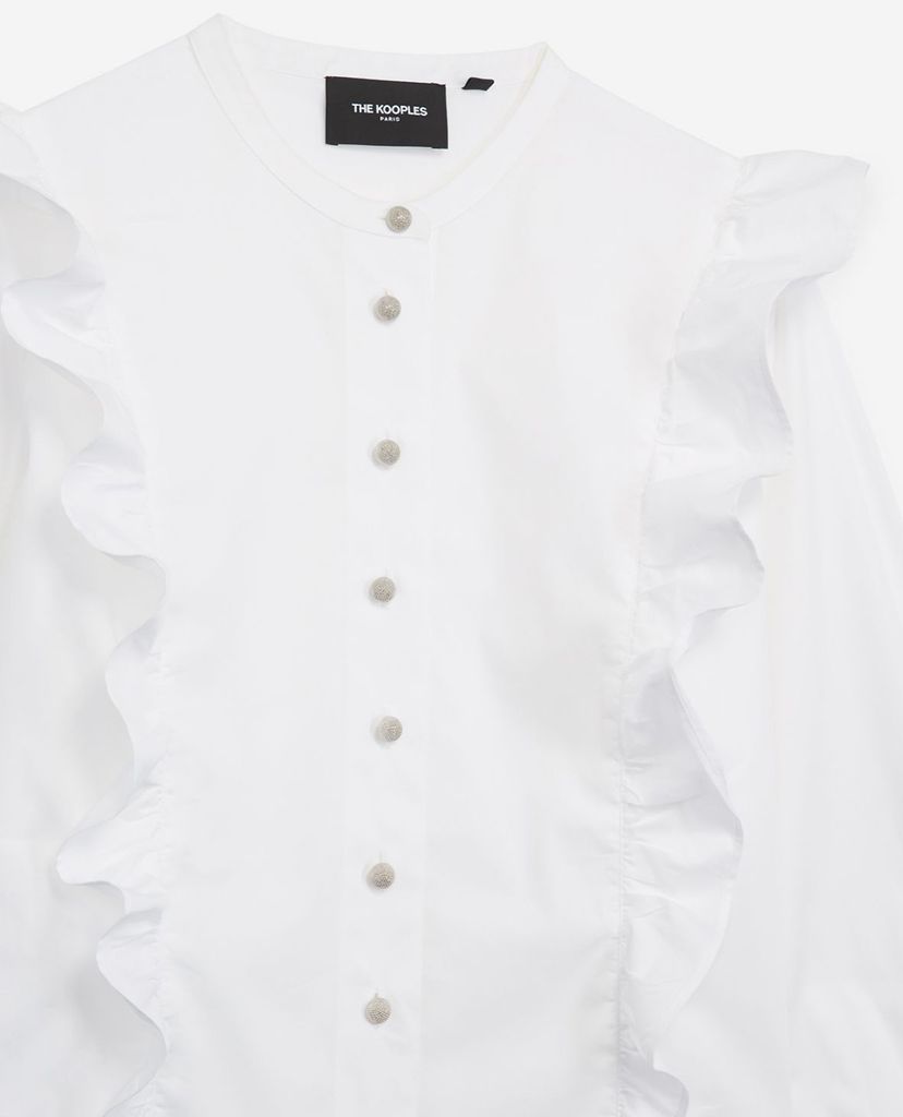 THE KOOPLES - Áo sơ mi nữ tay dài phối bèo White Cotton