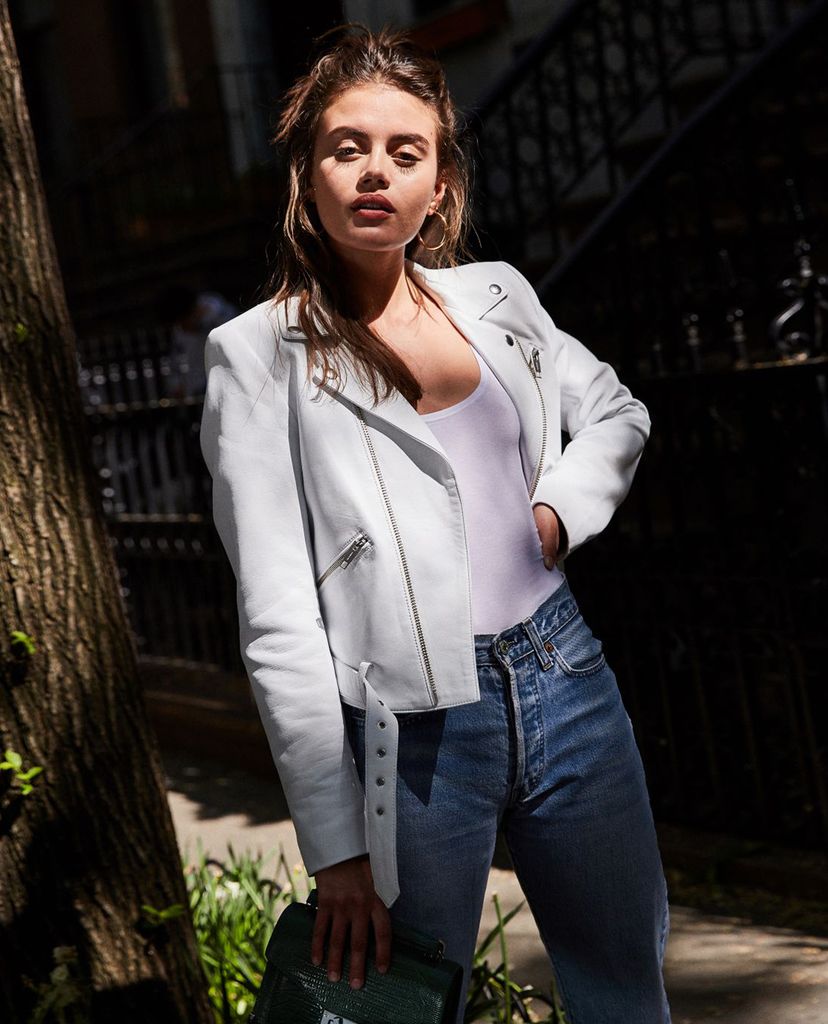 THE KOOPLES - Áo khoác da nữ Padded Shoulders Cropped