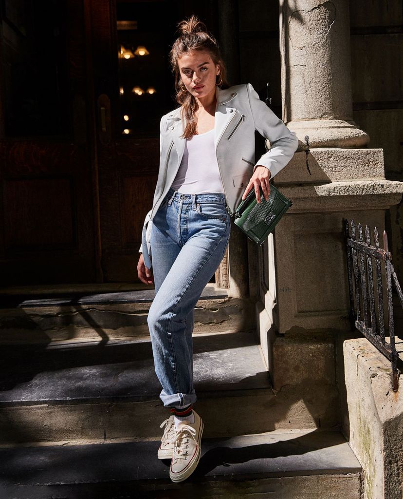 THE KOOPLES - Áo khoác da nữ Padded Shoulders Cropped