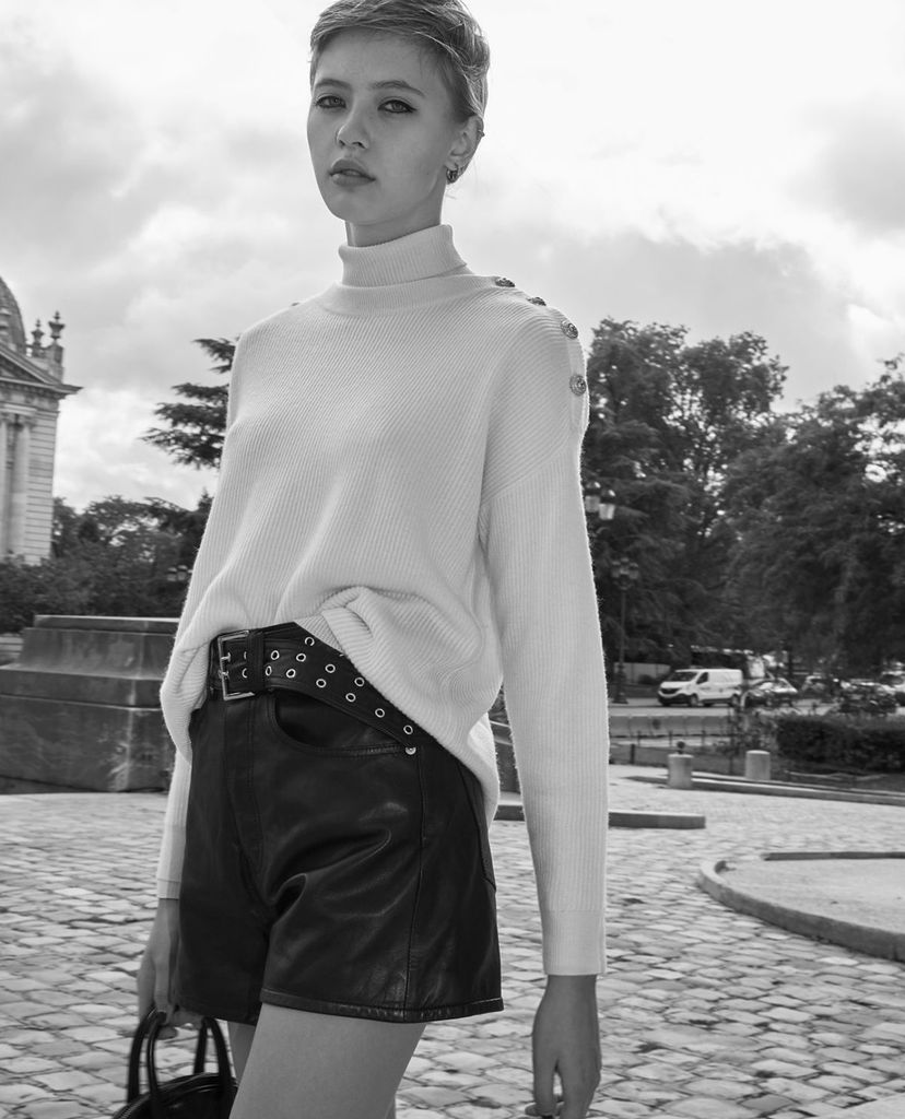 THE KOOPLES - Áo len nữ tay dài cổ lọ Shoulder Buttons