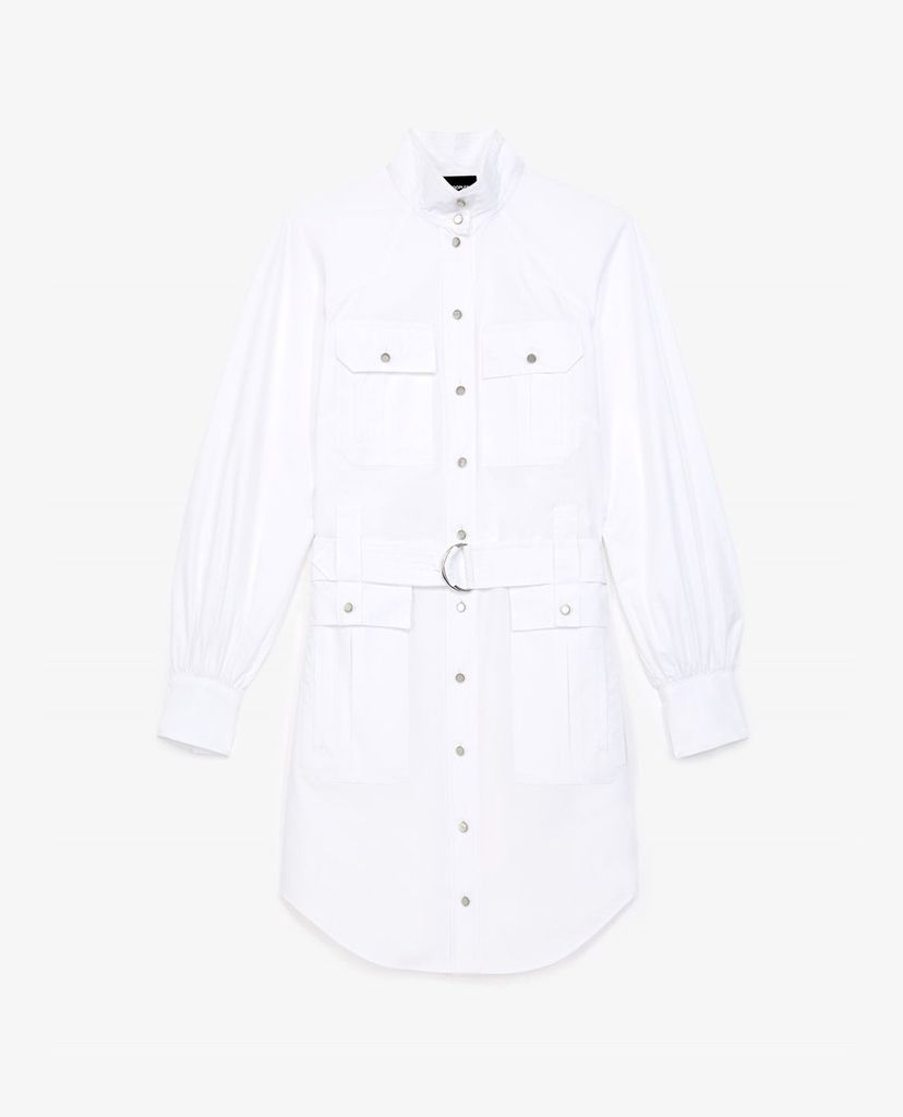 THE KOOPLES - Đầm mini cổ trụ tay dài Belted White With Pockets