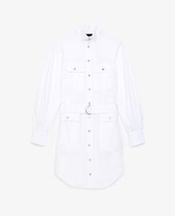 THE KOOPLES - Đầm mini cổ trụ tay dài Belted White With Pockets
