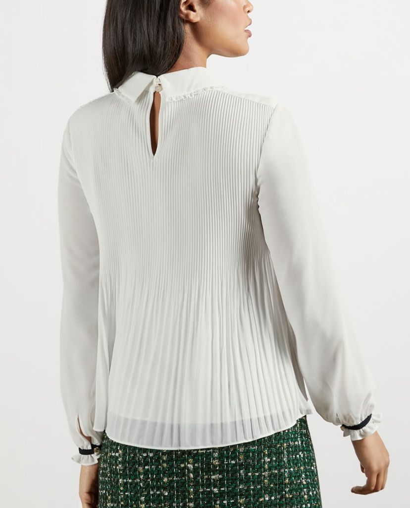 TED BAKER - Áo kiểu nữ tay dài cổ bẻ thắt nơ Micro Pleat Top With Bow