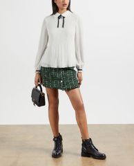 TED BAKER - Áo kiểu nữ tay dài cổ bẻ thắt nơ Micro Pleat Top With Bow