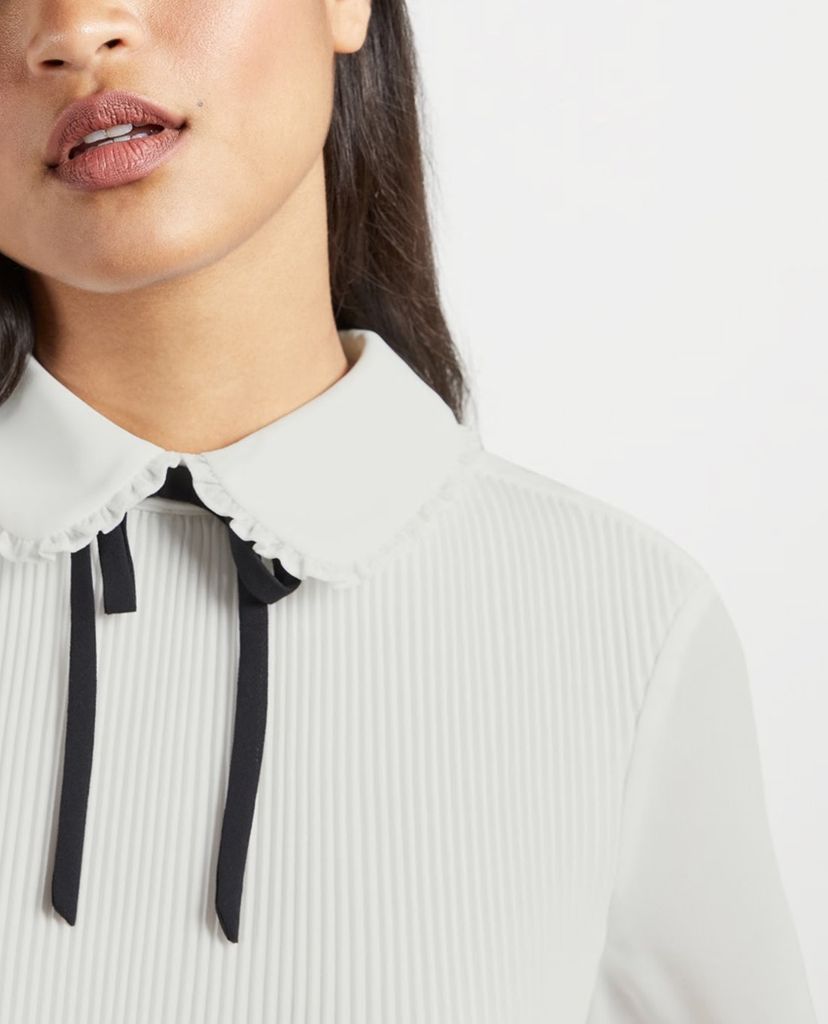 TED BAKER - Áo kiểu nữ tay dài cổ bẻ thắt nơ Micro Pleat Top With Bow