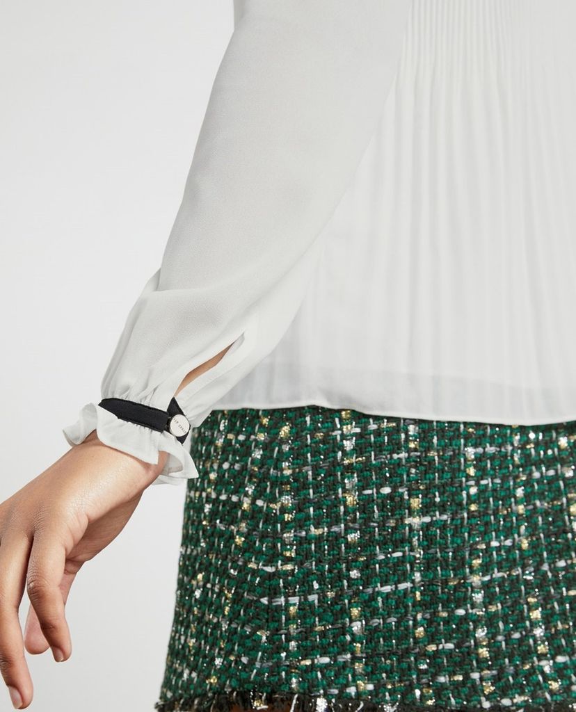 TED BAKER - Áo kiểu nữ tay dài cổ bẻ thắt nơ Micro Pleat Top With Bow