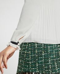 TED BAKER - Áo kiểu nữ tay dài cổ bẻ thắt nơ Micro Pleat Top With Bow